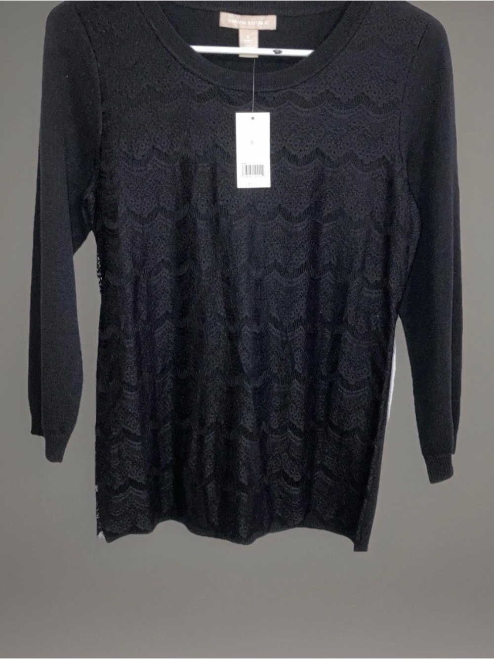 Banana Republic Black 3/4 Sleeve Lace Overlay Blouse Top Fairy Whimsigoth S NWT